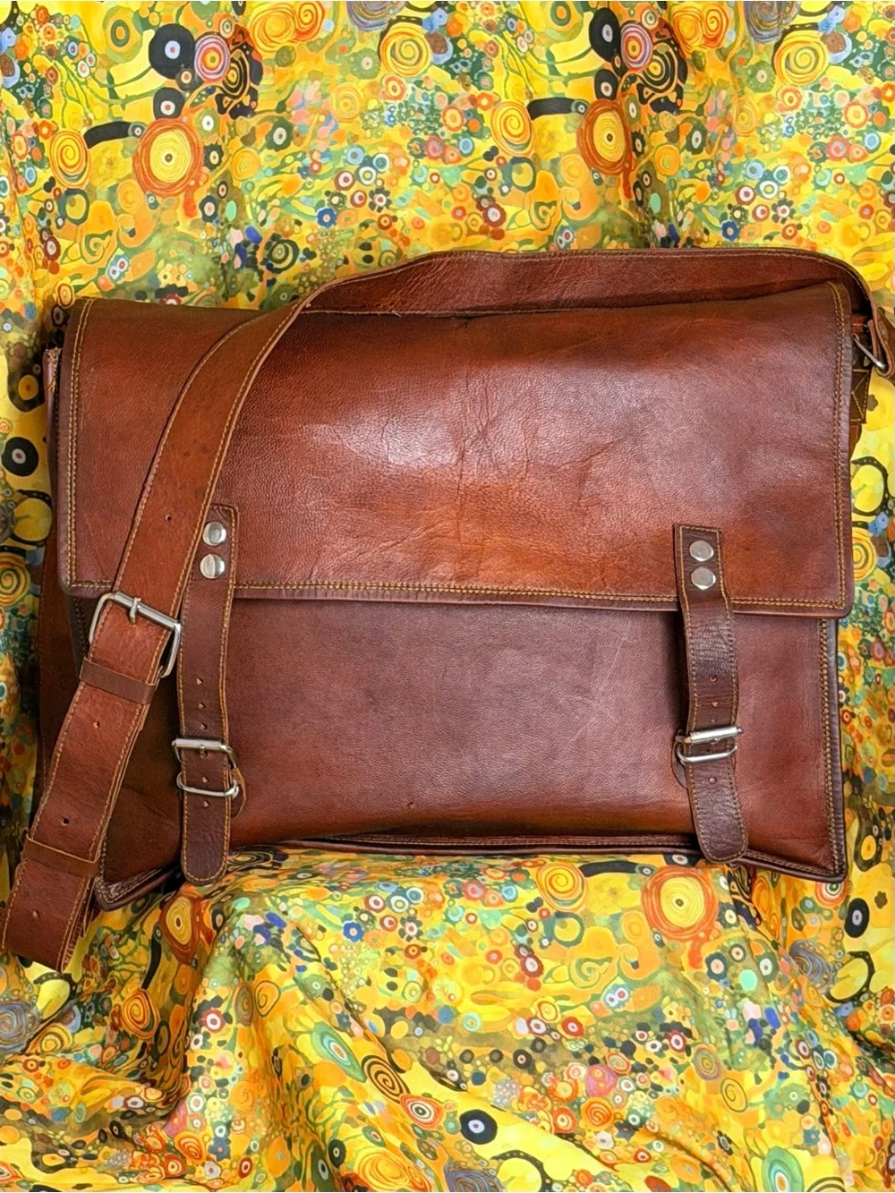 Carbon2Cobalt Men's Tan Leather Messenger Bag
